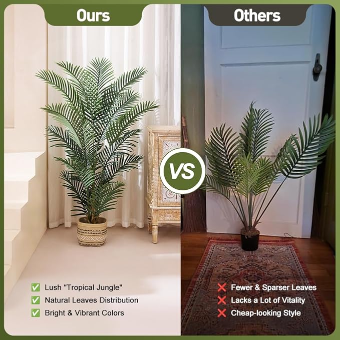 Artificial Palm Tree 5FT Tall Palm Trees UV Resistant Fake Plant Large Potted Faux Tropical Areca Palm Floor Plants for Indoor Outdoor Home Living Room Porch Patio Decor 2 Pack, VN125