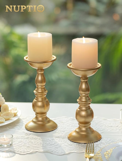 2 Pcs Gold Pillar Candle Holders, Gold Candlestick Most Ideal for 3" Pillar Candles, Gifts for Wedding, Party, Home, Spa, Reiki, Votive Candle (2 x L)