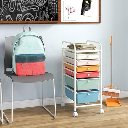 Giantex 6 Storage Drawer Cart Rolling Organizer Cart for Tools Scrapbook Paper Home Office School Multipurpose Mobile Utility Cart (Macaron)