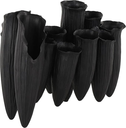 Deco 79 Ceramic Abstract Decorative Vase Floral Inspired 10 Openings Centerpiece Vase with Linear Grooves, Flower Vase for Home Decoration 13" x 5" x 11", Black