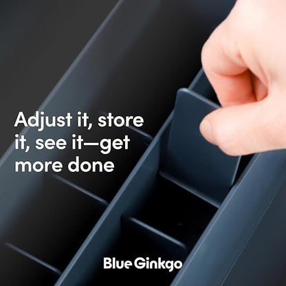 BLUE GINKGO Desk Organizer – Korean-Made Office Storage for Pens, Notes, Mail, and Supplies (Prussian Blue)
