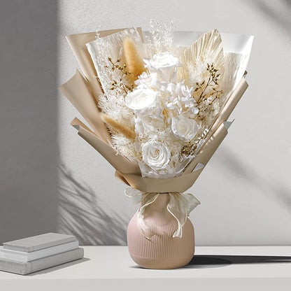 Flowers Gifts for Mom, Flower for Delivery, Preserved Roses Bouquets, Birthday Gifts for Women, Mothers Day Flowers for Wife (White)