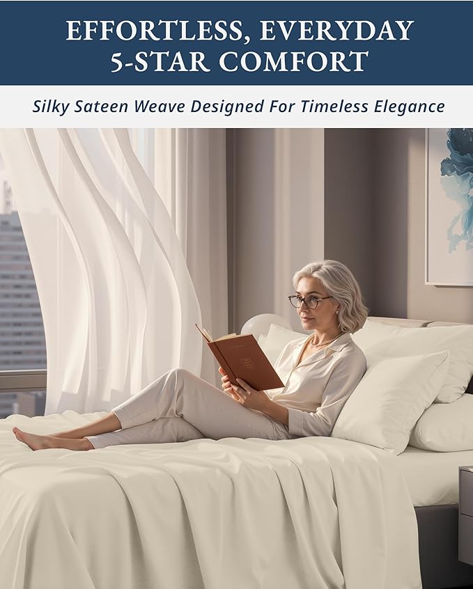 LANE LINEN 100% Egyptian Cotton Queen Sheet Set, Soft & Comfy Hotel Like Thick Fully Elasticized Mercerized Cotton Queen Size Set, No Pill Fade Resistant Queen Sheets, 15" Deep Pocket - Summer Sand
