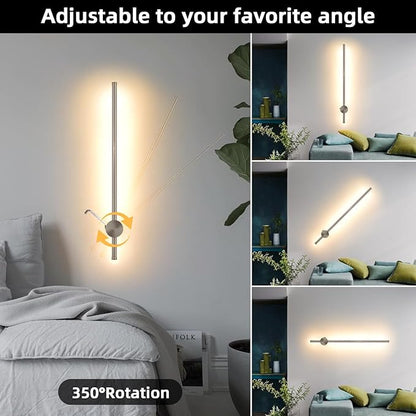 Battery Operated Wall Sconces with Remote, Dimmable 3000K-6000K/Timer/Memory LED Wall Lamp, 350°Rotate, USB Rechargeable Wireless wall lights for Living Room, Bedroom Brushed Nickel 23.6" (2 Pack)