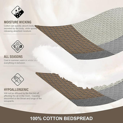 Oversized Quilt Bedspread 120"x120", 100% Cotton Patchwork King Bedspreads Coverlet Set with Pillow Shams, Lightweight Quilted Farmhouse Bedding Cover, Brown/Beige/Gray