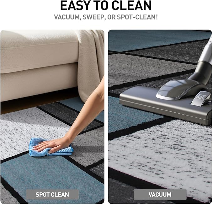 Rugshop Contemporary Modern Boxes for Home Office,Living Room,Bedroom,Kitchen Non Shedding Runner Rug 2' x 7'2" Blue/Gray