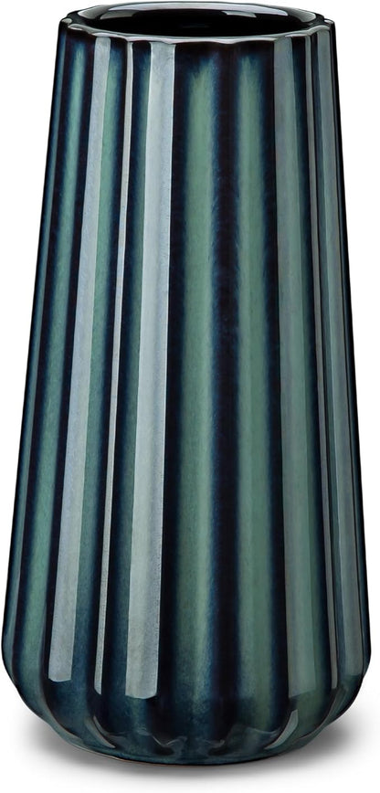 vancasso Ceramic Vase, 7.8 Inch Modern Ribbed Glossy Decorative Vase, Flower vase for Home Decor, Living Room, Bedroom, Office Decor, Green