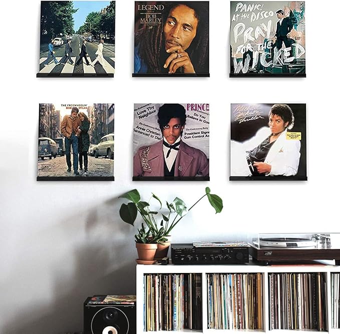 3 Pack Vinyl Record Wall Mount Holder-12 Inch Black Acrylic Shelf For Vinyl Record Display - Floating Book Shelves For Kids Room (Black)