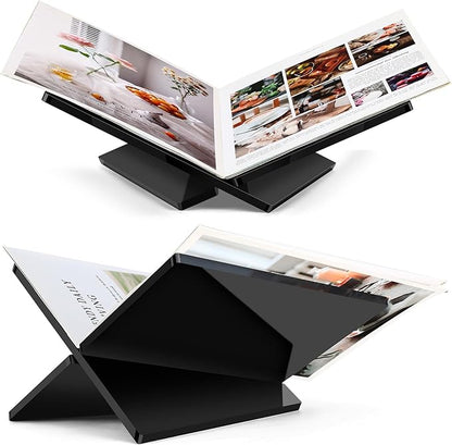 Acrylic Book Stand Large Black Acrylic Book Holder, 12.5" x 9.5" x 5.7", Open Book Holder Stand for Display and Reading Cookbooks, Art Books, Bibles, Magazines - Home and Office (Black, Large)