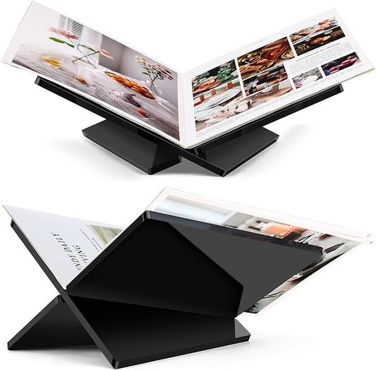 Acrylic Book Stand Large Black Acrylic Book Holder, 12.5" x 9.5" x 5.7", Open Book Holder Stand for Display and Reading Cookbooks, Art Books, Bibles, Magazines - Home and Office (Black, Large)