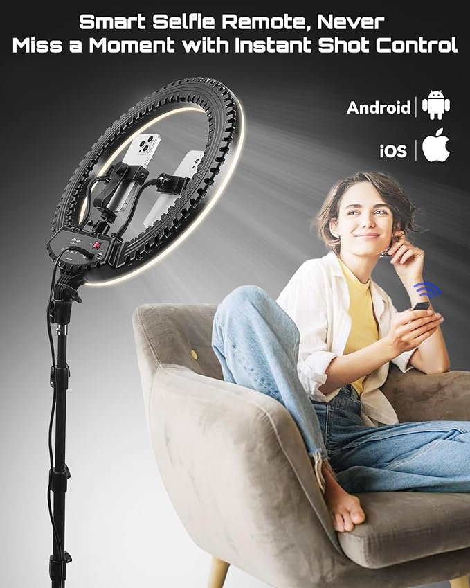 18 Inch Professional LED Ring Light with 70-inch Tripod, CRI≥95, 3000K-6000K Adjustable Brightness & Color Temperature, Phone Holder for Live Streaming, YouTube, TikTok, Makeup, Photography