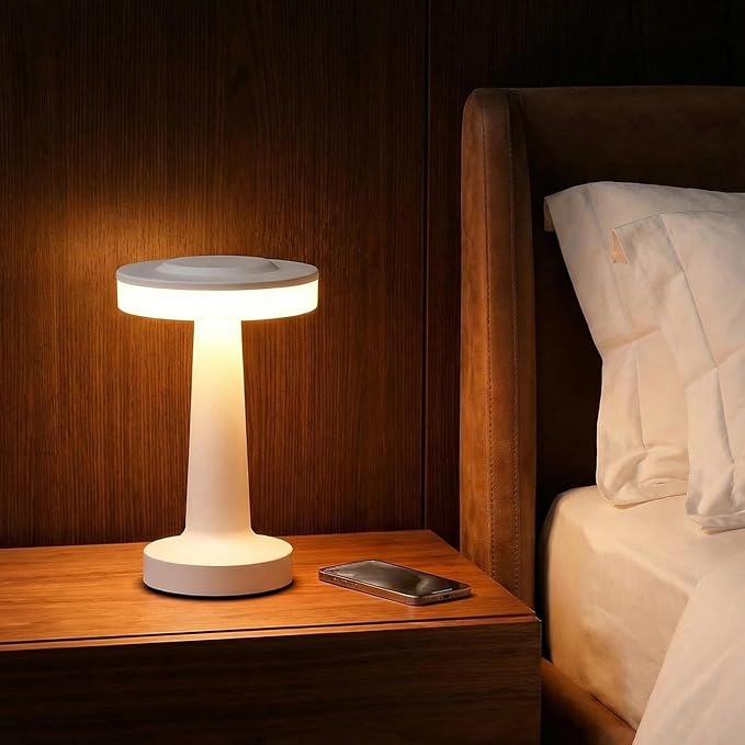 Riakrum 4 Pcs LED Portable Cordless Table Lamp with Touch Sensor 3 Color Stepless Dimming Rechargeable Battery up to 15 Hours Cordless Table Light Wireless Lamp for Nursery (White)
