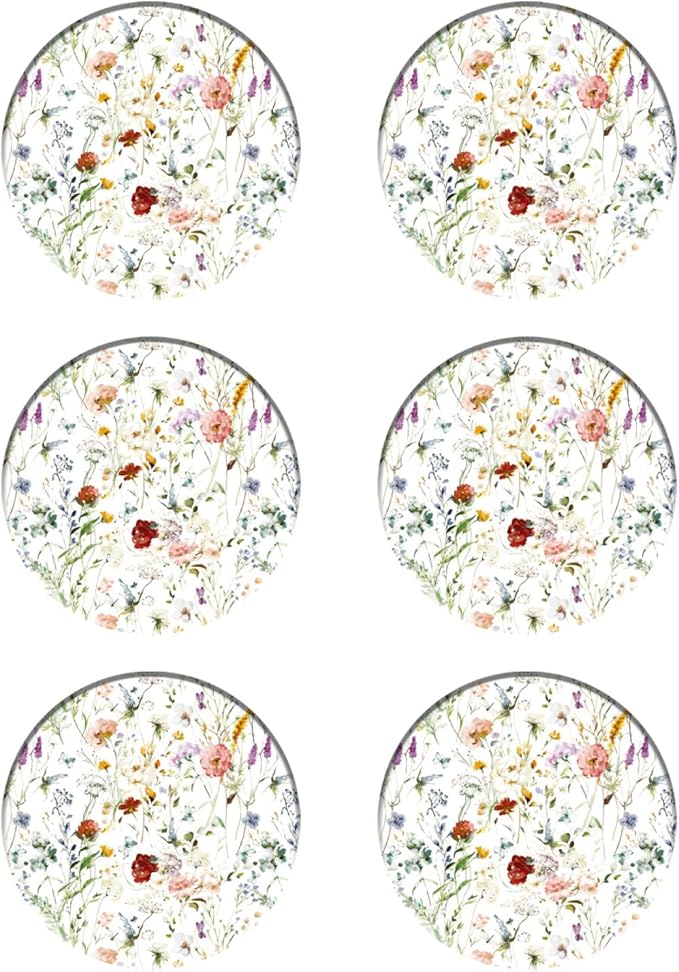 Coasters Set of 6 Watercolor Flowers Pattern Ceramic Drink Coaster with Cork Base Modern Style Coasters for Mugs and Cups Office Kitchen 4 in