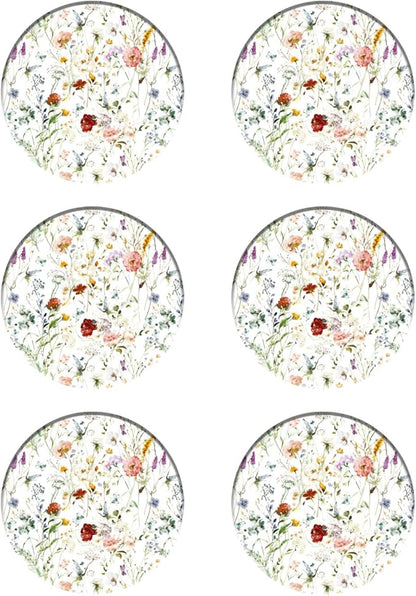 Coasters Set of 6 Watercolor Flowers Pattern Ceramic Drink Coaster with Cork Base Modern Style Coasters for Mugs and Cups Office Kitchen 4 in