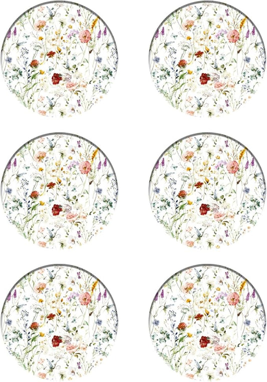 Coasters Set of 6 Watercolor Flowers Pattern Ceramic Drink Coaster with Cork Base Modern Style Coasters for Mugs and Cups Office Kitchen 4 in