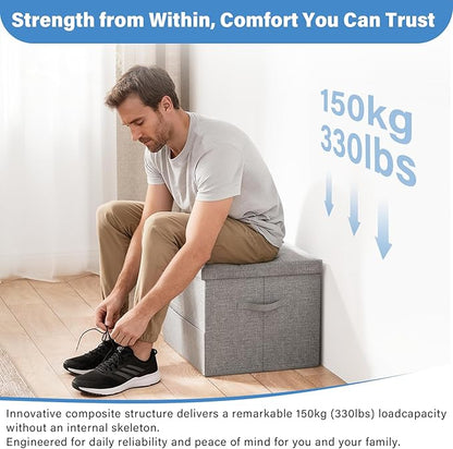 Storage Ottoman Foot Rest Stool, Foldable Footstool Storage Bench with Thicker Foam Padded Seat,Foot Rest Stool, 43L Ottoman with Bench, Holds Up to 350lbs, 17x13x13in,Drak Gray