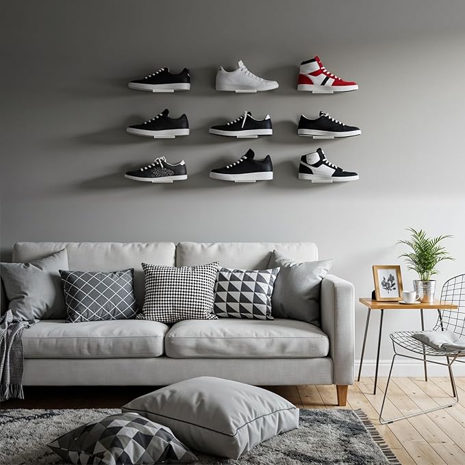 8 Pieces Floating Shoe Racks, Clear Acrylic Floating Shoe Display Shelves with Screws and Anchors, 8 X 3 Inch Floating Shoe Shelves for Wall, Great for Bedroom, Gaming Room, Sneaker Collection
