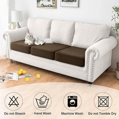 NAISI Waterproof Couch Cushion Covers Thick Velvet Fabric Washable Sofa Slipcovers 3 Pieces Individual Sectional Couch Covers with Elastic Bottom(3 Pcs for 3-Seat or Backrest,Caramel)