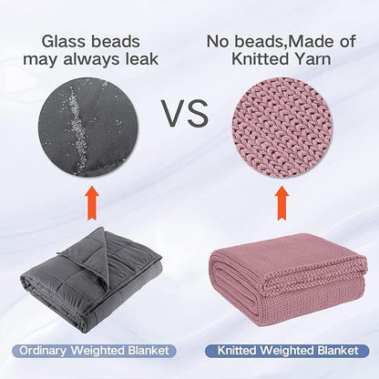 Guohaoi Knitted Weighted Blanket for Adults (Muted Pink 60"x80" 12lbs) No Beads Cooling Throw Blanket for Hot Sleepers, Home Decor Breathable Chunky Knit Heavy Blanket Use on Queen/King Size Bed
