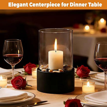 EastFlame Tabletop Hurricane Candleholder with Decorative Stones - Suitable for Dia 2.5" and Below Pillar Candles and Scented Candles, Gift for Dinner Table Centerpiece & Housewareming Gift