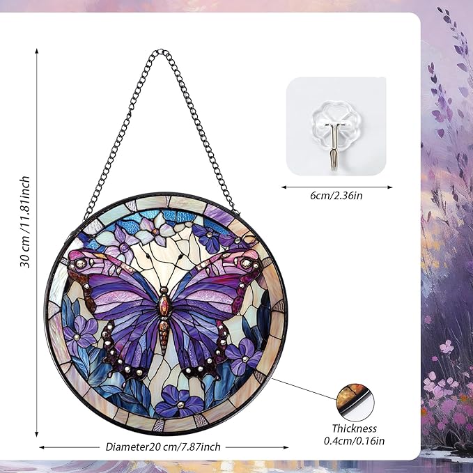 Rngmsi Butterfly Stained Glass Window Hanging Gifts, 7.8″ Sun Catchers for Indoor Window Decor, Decorative Sun Catchers Home Wall Art Gift for Thanksgiving Christmas Wedding Housewarming