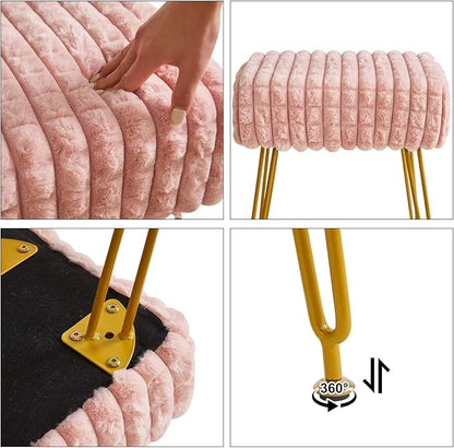 IBUYKE Rectangular Footrest Stool Ottoman, Makeup Vanity Stool Side Table, Velvet Dressing Table Seat, Footstool Chair, Golden Steel Legs, for Makeup Room, Bedroom, Square Grid Pattern, Pink WBD003P