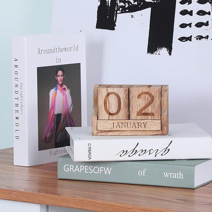 Wooden Desk Calendar,Desk Calendar Blocks for Teachers,Office Perpetual Date Block Small Home Desktop Decor Chic Vintage Month with Number Cubes Display Rustic Decoration(Carbonized Black)