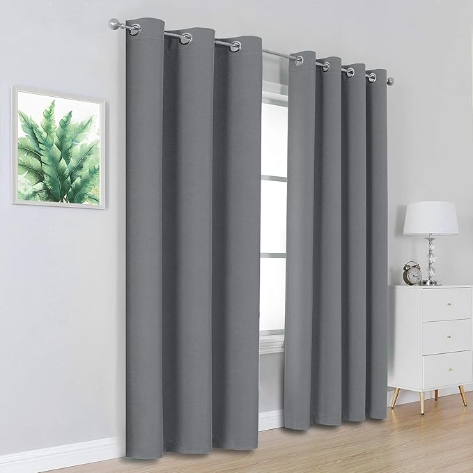 DUALIFE Grey Blackout Curtains for Bedroom 96 inches Long Grey Grommet Window Treatment Thermal Insulated Room Darkening Window Panels Drapes for Living Room 42x96 inch Length 2 Panels