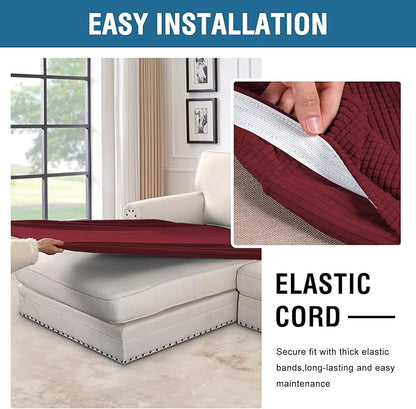 H.VERSAILTEX Super Stretch Individual Chaise Cover Sectional Couch Covers for L Shaped Sofa Both Left/Right Featuring Thick Jacquard Textured Twill Fabric (1 Piece Chaise Cover, Burgundy Red)