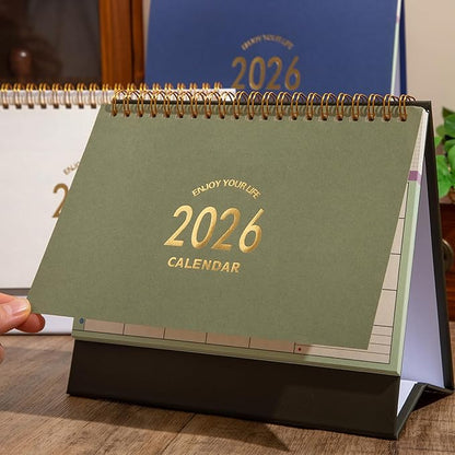 Small Desk Calendar 2025-2026, Use Now to Dec 2026, Standing Flip Desktop Calendar with To-do List & Notes, Academic Year Desk Calendar with Stickers, Monthly Calendar for Home Office (Green)