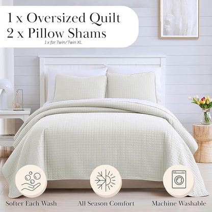 Southshore Fine Living, Inc. Full/Queen Size Quilt Bedding Set, Wrinkle-Free Stain & Pet Hair Resistant Bedding, Coverlet Bedspreads Queen Size/Full Size Bedspread with 2 Pillow Shams, Cream
