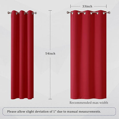 DUALIFE Red Blackout Curtains for Bedroom 54 Inch Length Room Darkening Thermal Insulated Short Kitchen Curtains with Grommet Window Drapes Curtain Panels 38 x 54 Inches Long