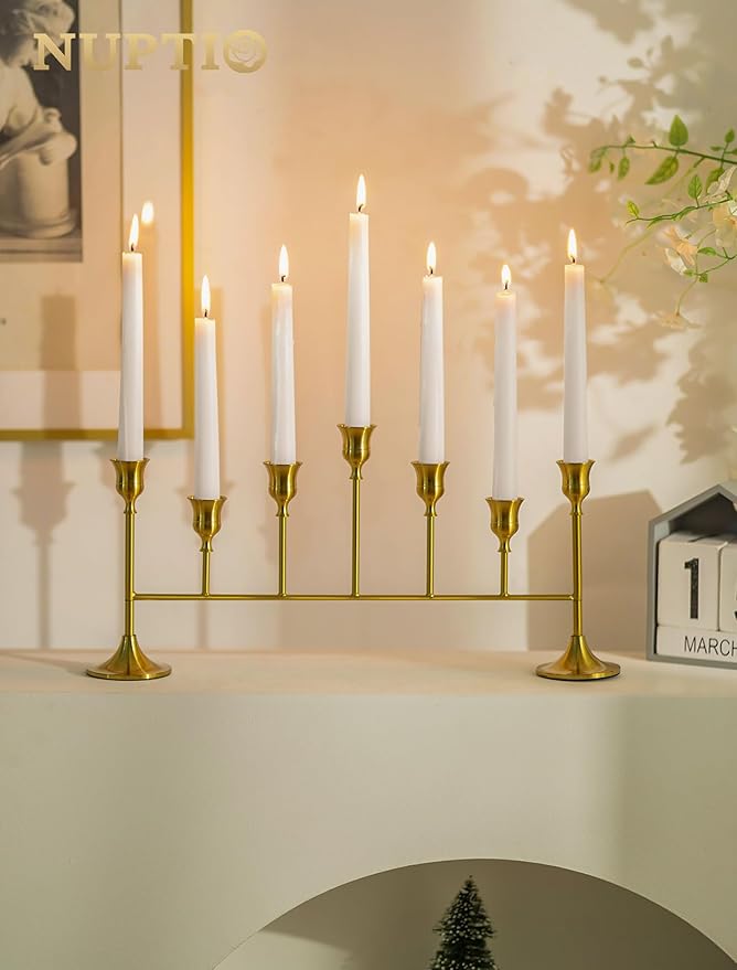 NUPTIO Candlestick Holders for Taper Candles: Gold Candelabra for Candle Sticks - Brass Long Candleholders for Christmas Birthday Party Fireplace Table Centerpiece