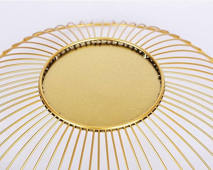 IBWell Short Curved-Edge Modern Creative Stylish Single Tier Dish,Metal Iron Wire Fruit Vegetables Bread Decorative Stand Serving Bowls Basket Holder (Square Dish) (Gold)