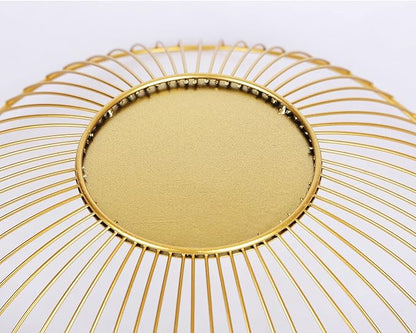 IBWell Short Curved-Edge Modern Creative Stylish Single Tier Dish,Metal Iron Wire Fruit Vegetables Bread Decorative Stand Serving Bowls Basket Holder (Square Dish) (Gold)