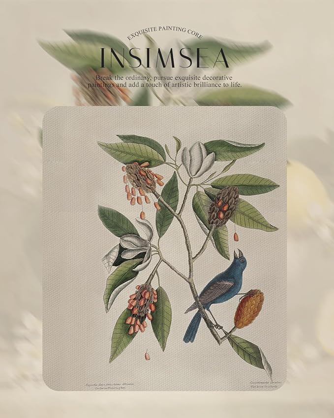 InSimSea Gold Framed Canvas Wall Art Room Decor Botanical Art Home Decoration Vintage Blue Birds Artwork Painting Picture Living Room Wall Decor Animals Artwork for Bathroom Bedroom Kitchen Office
