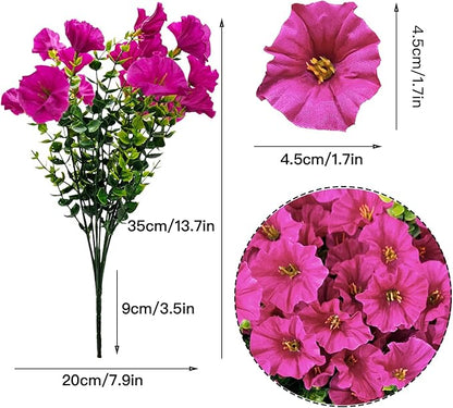 Artificial Silk Flowers for Outdoor Decoration,12 Bundles Faux Flowers Colorful Morning Glory with Eucalyptus Fake Plants Greenery UV Resistant for Outside Front Door Planter Porch Patio Yard
