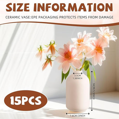 Tioncy 15 Set 5.5"*3" White Ceramic Bud Vases Bulk Boho Valentine's Day Decoration Centerpieces Small Flower White Ceramic Vases for Dry Flowers Pampas Grass Home Wedding DIY Table Decor