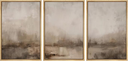 MUDECOR Framed Wall Art Print Set Minimalist Abstract Landscape Misty Horizons Illustrations Modern Art Decorative Chic for Living Room, Bedroom, Office - 16"x24"x3 Natural