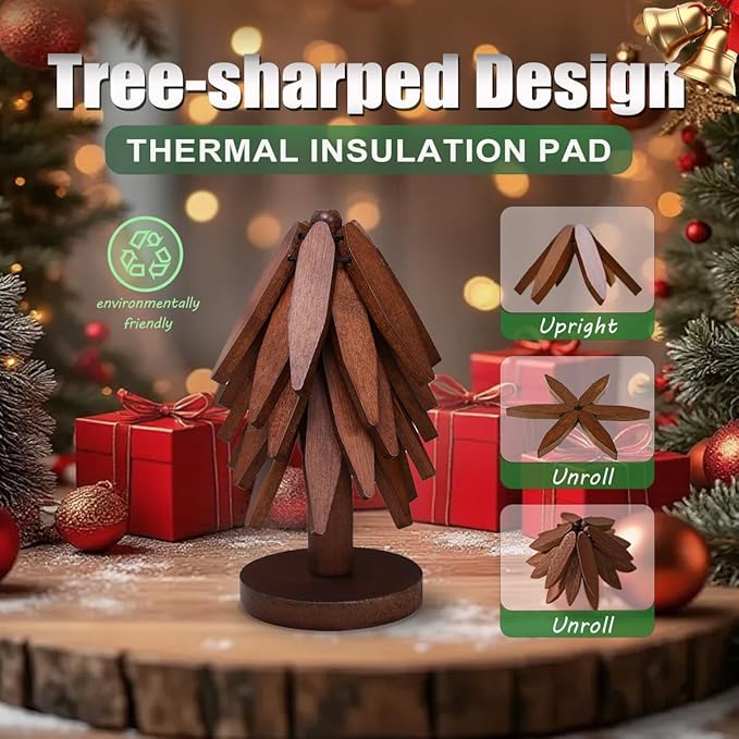 EGO LIFE Wooden Trivet Tree Set for Hot Dishes, 100% Natural Wood, Expandable Design Coaster, Foldable Tree-Sharped Placemats with 4PCS(Walnut Color)