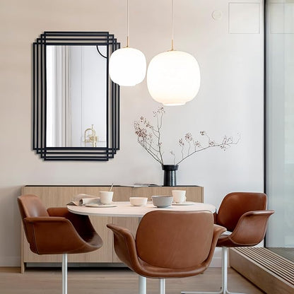 Rectangle Vanity Mirror, 24"x36" Geometric Wall Mirror with Black Metal Frame, Modern Elegant Art Mirrors for Living Room Bathroom Bedroom Entryway Hallway, Hangs Vertically or Horizontally