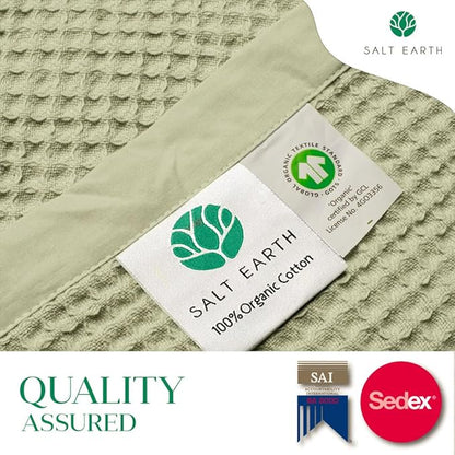 Salt Earth GOTS Certified 100% Organic Cotton Throw Blanket, 60"x80" Waffle Blankets & Throws for Bed, Throw Blanket for Couch, Cozy Christmas Blankets and Throws for Christmas Gifts (Sea Foam)