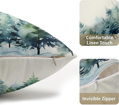 Watercolor Christmas Tree Lumbar Pillow Covers 12x20 Set of 2 Blue Green Xmas Print Vintage Decorative Outdoor Throw Pillow Cases Winter Holiday Decoration Farmhouse Sofa Couch Cushion Cover Bed Decor