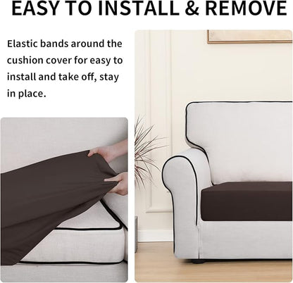 Easy-Going 100% Waterproof Chair Oversized Sofa Seat Cushion Slipcovers Couch Cushion Cover Stretch Furniture Protector for Kids, Pets (3-Piece Oversized Sofa Cushion, Chocolate)