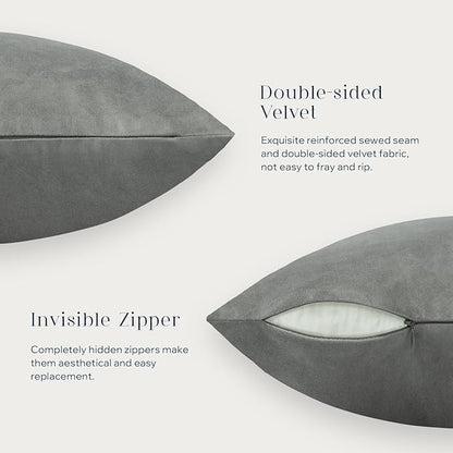 Phantoscope Pack of 2 Velvet Decorative Throw Decorative Pillow Cover Soft Solid Square Cushion Case for Couch Mist Grey 12 x 20 inches 30 x 50 cm