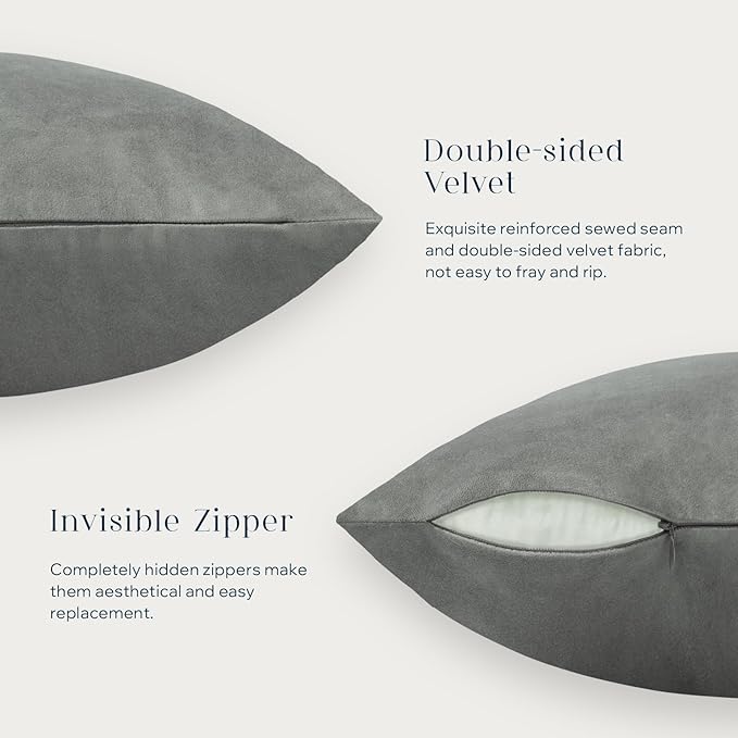 Phantoscope Pack of 2 Velvet Decorative Throw Decorative Pillow Cover Soft Solid Square Cushion Case for Couch Mist Grey 18 x 18 inches 45 x 45 cm