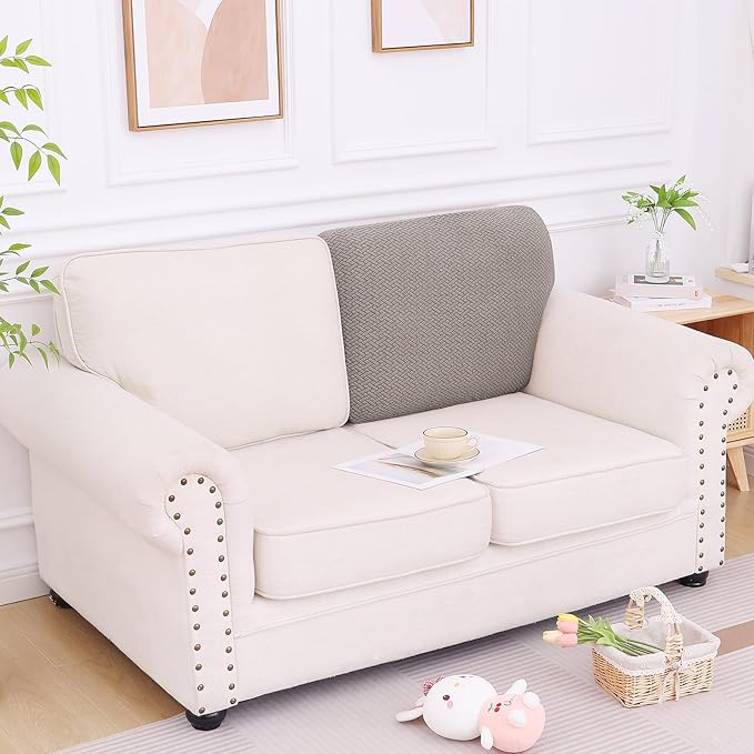 Smiry Waterproof Couch Cushion Covers, Stretch Jacquard Thick Sofa Cushion Covers, Washable Seat Slipcover Elastic Furniture Protector for Pets, Kid (Back Cover L, Taupe)