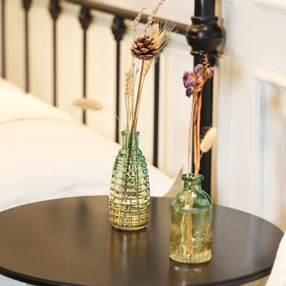 Joeyan Small Embossed Glass Bud Vase Set of 3,Green and Amber Colored Rustic Decorative Vase for Single Flower and Dry Flowers