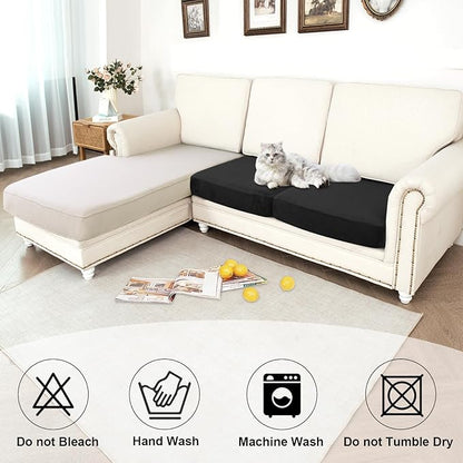 NAISI Waterproof Couch Cushion Covers Thick Velvet Fabric Washable Sofa Slipcovers 2 Pieces Individual Sectional Couch Covers with Elastic Bottom(2 Pcs for 2-Seat or Backrest,Black)