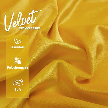 Deconovo Velvet Throw Pillow Covers, Set of 2, Decorative Pom-poms Soft with Invisible Zipper Cover for Sofa,Yellow,22x22 Inch